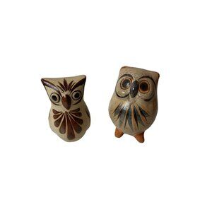 Tonala Pottery Owls Mexico Bird  Multiple Colors, Wide Eyed 2 Owls included